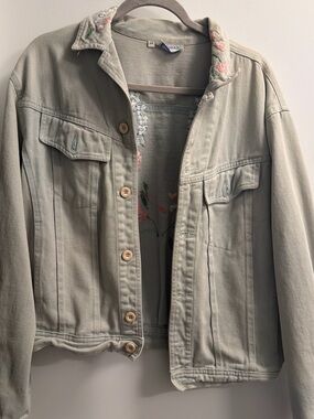 Blumarine Light Sage Embroidered Denim Jacket